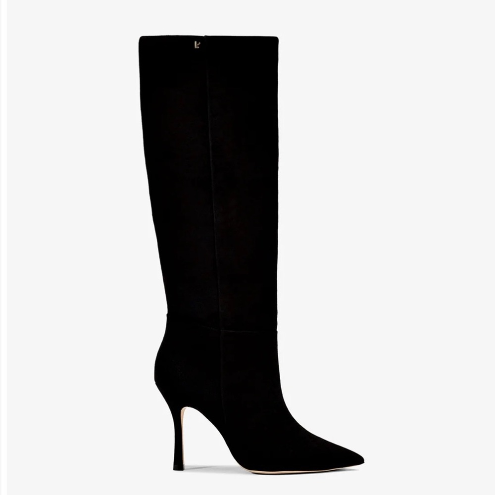 Larroude Suede Black Heeled Knee-High Boots